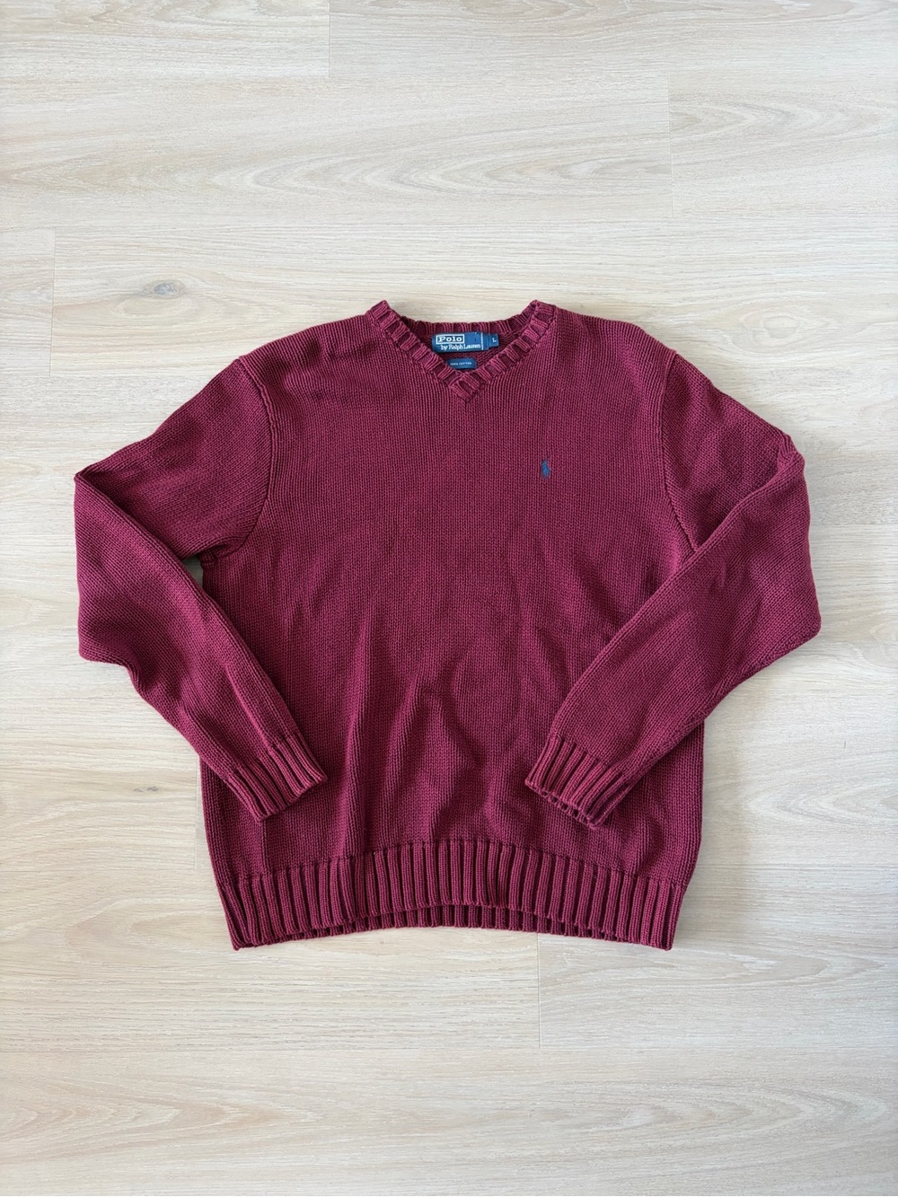 Polo by Ralph Lauren Men's V-Neck Sweater in Burgundy